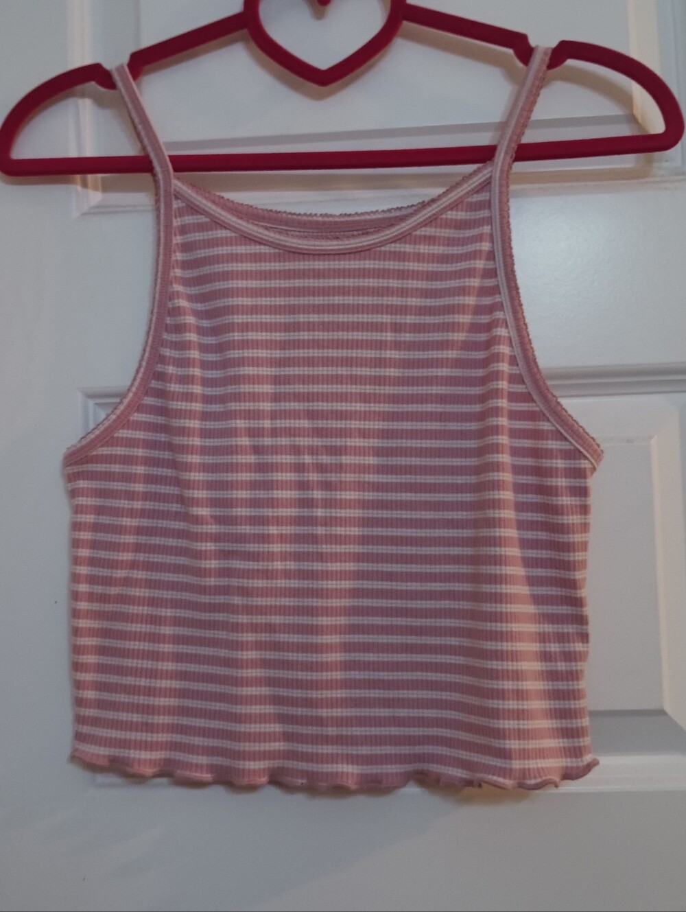 Aeropostale Pink and White Striped Ribbed Cropped Cami